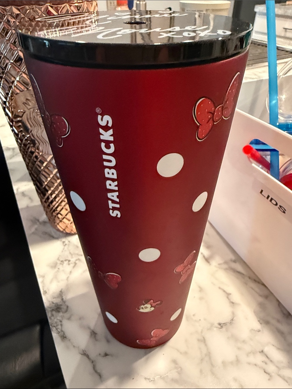 Starbucks Red and White Polka Dot Tumbler with Bow Accents